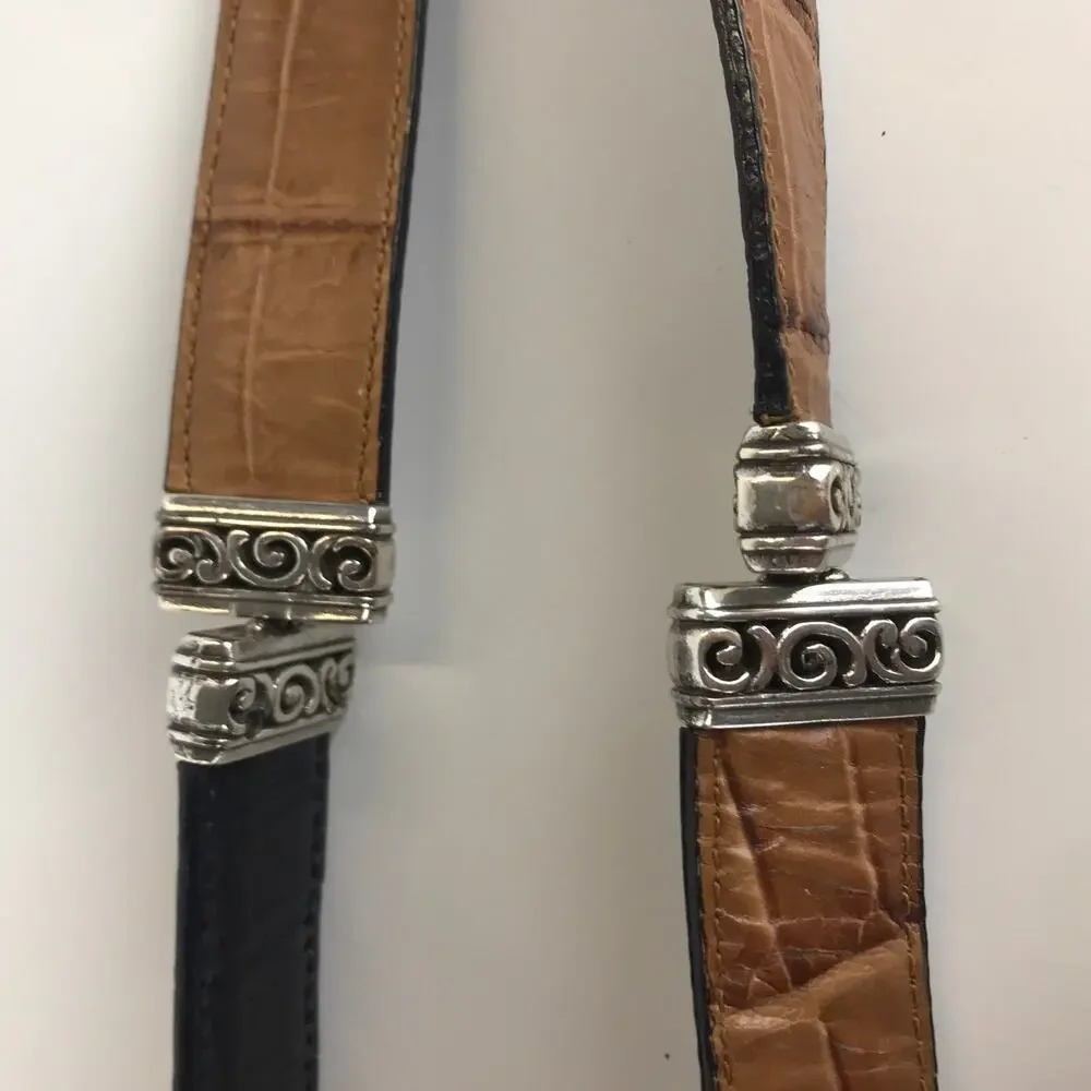 Vintage Brighton Embossed Tan Black Reversible Twist Western Fashion Belt Size S